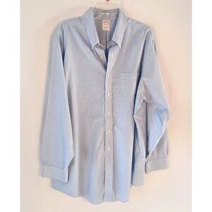 Brooks Brothers Blue Stripe Button Down Shirt 17.5-35 Long Sleeve Cotton